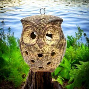 Vintage Ceramic Owl Votive Candle Holder Lantern Patio Light 1970's Granny Core